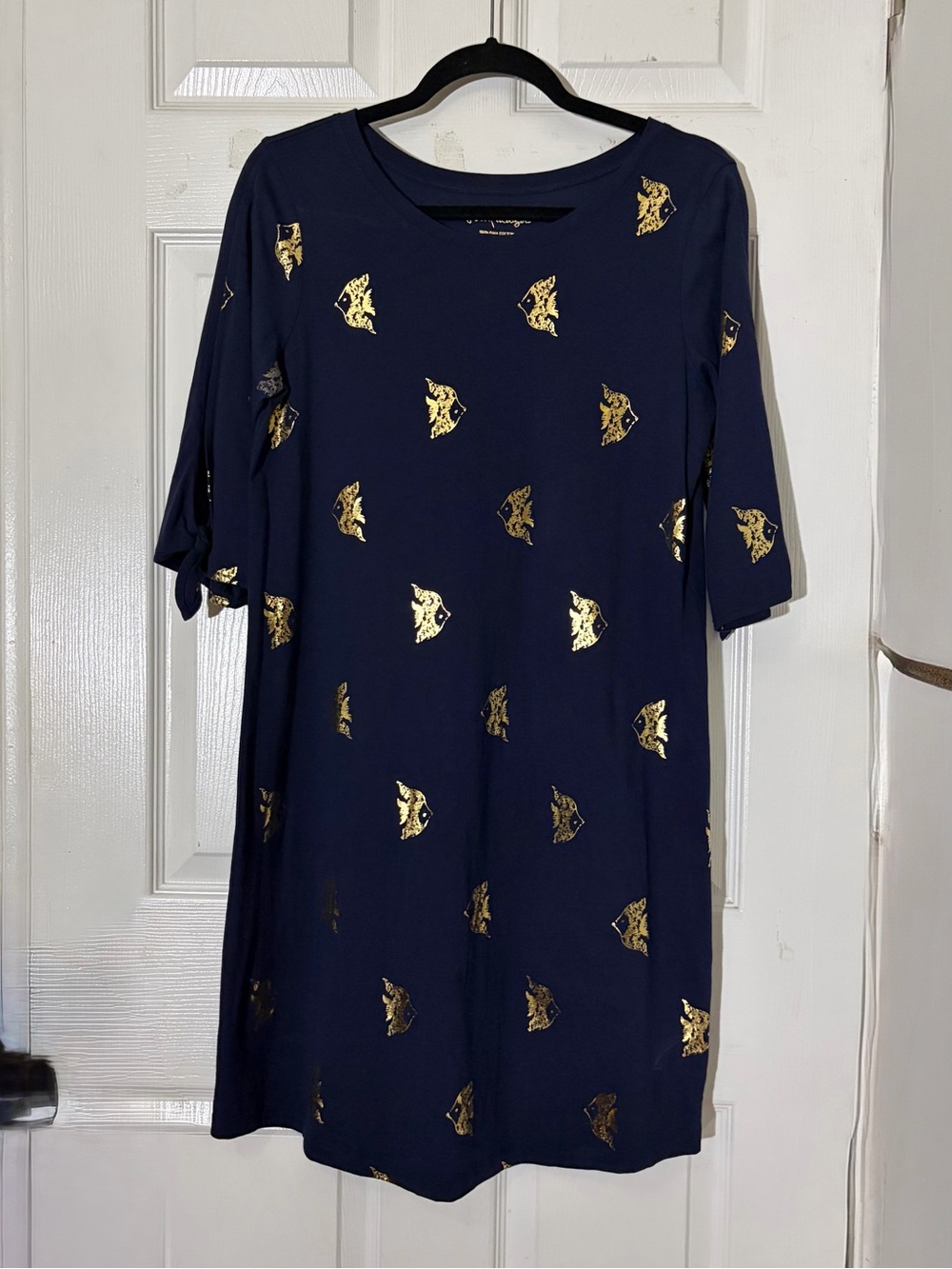 Lilly Pulitzer Navy Dress with Gold Foil Accent - Women's Shift Dress Sz M